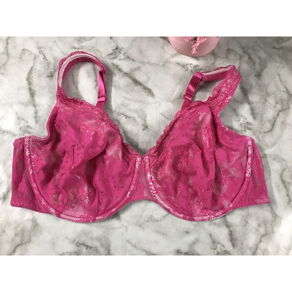 NWOT Cacique Unlined Bra Women's Size 42DD Hot PINK Lace Underwire Back Closure - Picture 3 of 11
